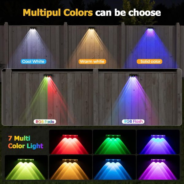 YKLITG Solar Fence Lights, 12 Pack LED Outdoor Solar Deck Lights with Lenses, RGB Color, IP65 Waterproof, Solar Lights for Outside, Wall, Patio, Railing, Yard (Black)