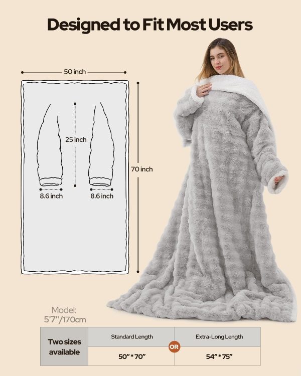 YKLITG Wearable Heated Blanket with Foot Pocket, Electric Throw Blanket with Sleeves, 9 Heating Levels & 10 Timer Settings, Ultra-Soft Bubble Faux Fur & Sherpa, ETL & FCC Certified, 50" x 70"