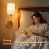 YKLITG 24 inch Battery Operated Wall Sconce Set of 2, Gold Wireless Rechargeable Wall Lights with 5200mAh Dimmable Detachable Bulbs and Remote, 9 Colors Sconces Wall Decor for Bedroom Living Room