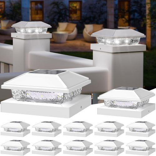YKLITG Solar Post Cap Lights,4x4 Post Solar Light Cool White,White 12 Pack