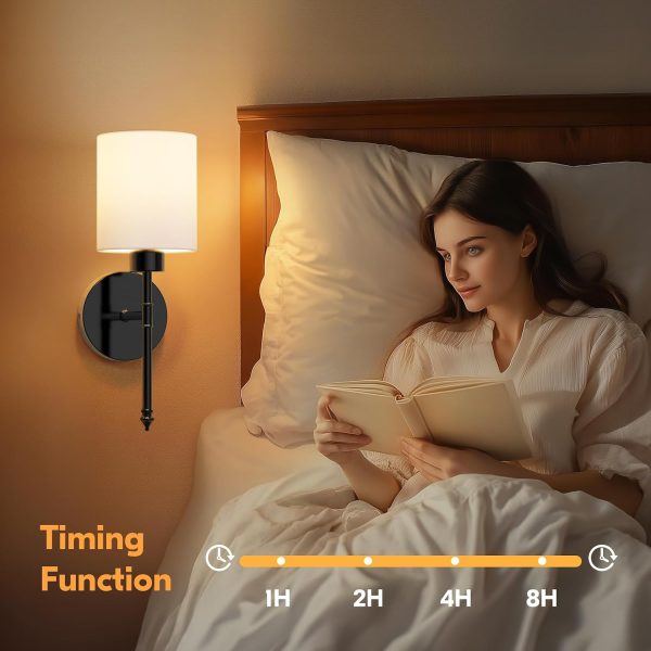 YKLITG 15 inch Battery Operated Wall Sconce Set of 2, Black Wireless Rechargeable Wall Lights with 5200mAh Dimmable Detachable Bulbs and Remote, 9 Colors Sconces Wall Decor for Bedroom Living Room