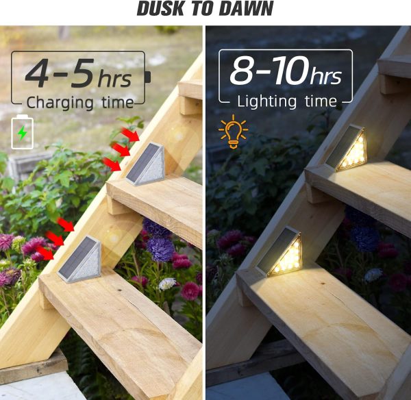 YKLITG Solar Step Lights,6 Pack Warm White Solar Stair Lights Outdoor Waterproof IP67 Auto On Off,Solar Lights for Steps,Stair,Patio,Yard,Porch,Front Door,Sidewalk,Deck Decor