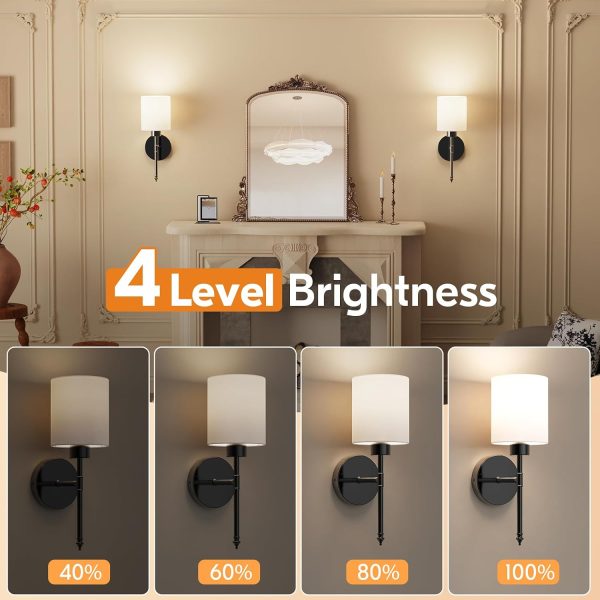 YKLITG 15 inch Battery Operated Wall Sconce Set of 2, Black Wireless Rechargeable Wall Lights with 5200mAh Dimmable Detachable Bulbs and Remote, 9 Colors Sconces Wall Decor for Bedroom Living Room