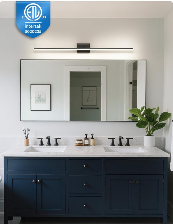 YKLITG 48 Inch Modern Bathroom Light Fixture, 30W 5CCT Dimmable LED Black Bathroom Vanity Lights Over Mirror, Vanity Lights for Bathrooms Restroom Mirror- ETL Certified