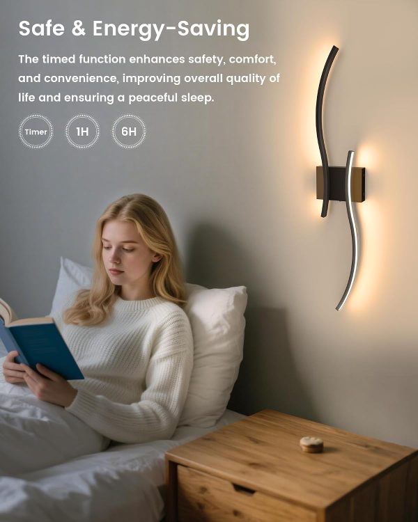 YKLITG 27.6 Inch Battery Operated Wall Sconce Set of 2, Black Modern Rechargeable Wall Lights with Remote, 3CCT Dimmable Wireless Wall Lamp for Living Room Bedroom Hallway