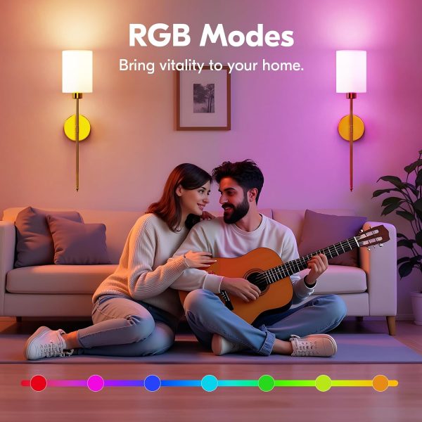 YKLITG 24 inch Battery Operated Wall Sconce Set of 2, Gold Wireless Rechargeable Wall Lights with 5200mAh Dimmable Detachable Bulbs and Remote, 9 Colors Sconces Wall Decor for Bedroom Living Room