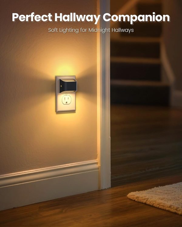 YKLITG Night Lights Plug Into Wall, Auto On/Off, 4 Pack, Black, 3000K
