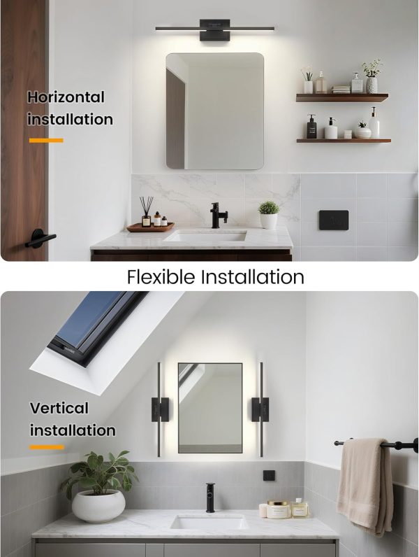 YKLITG 24 Inch Modern Bathroom Light Fixture, 24W 5CCT Dimmable LED Black Bathroom Vanity Lights Over Mirror, Vanity Lights for Bathrooms Restroom Mirror- ETL Certified