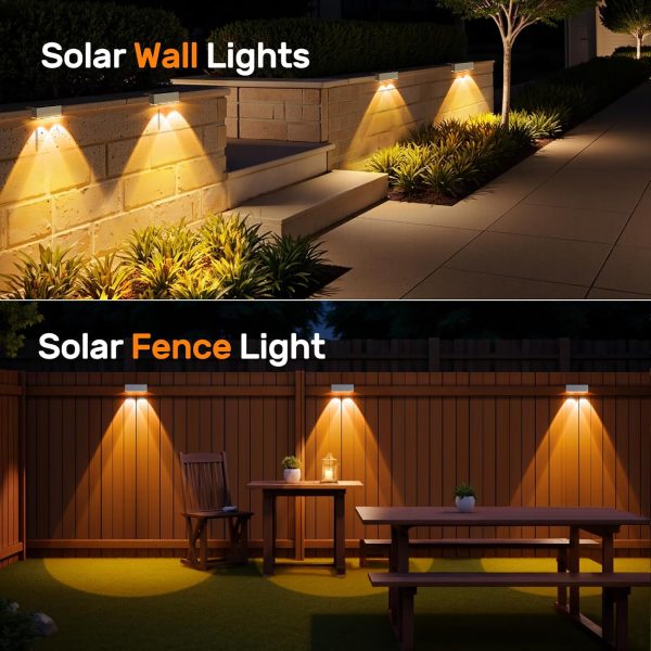 YKLITG Solar Fence Lights,6 Pack Deck Light,Led Outdoor Lights Warm White + RGB Wall Lights Waterproof,Solar Powered Light for Backyard/Pool/Railing/Patio/Porch/Step(White)