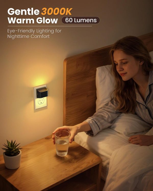 YKLITG Night Lights Plug Into Wall, Auto On/Off, 4 Pack, Black, 3000K