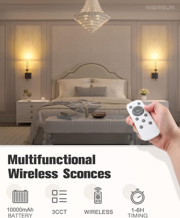 YKLITG Crystal-Inspired Bubble Wireless Wall Sconces, 10000mAh Battery Operated Wall Sconces Set of 2, 3 Color Temps Rechargeable Wall Lights with Remote, Dimmable Wall Lamp for Living Room Bedroom