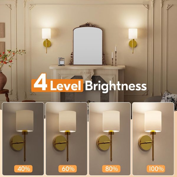 YKLITG 15 inch Battery Operated Wall Sconce Set of 2, Gold Wireless Rechargeable Wall Lights with 5200mAh Dimmable Detachable Bulbs and Remote, 9 Colors Sconces Wall Decor for Bedroom Living Room