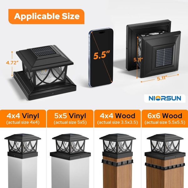 YKLITG 4x4 Post Solar Lights, 3 Color Temps & 2 Brightnesses, 8 Pack Black