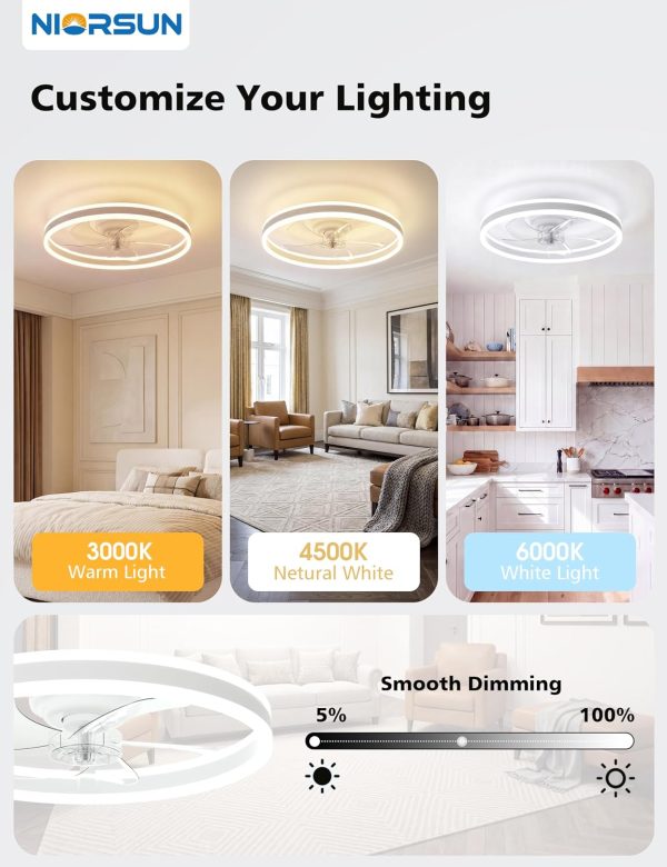 RGB Ceiling Fan with Light and Remote,20" Fandelier Smart Ceiling Fan,White