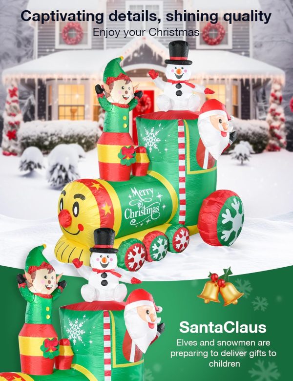 YKLITG 6FT Train Inflatable Christmas Decorations Outdoor with LED Lights,Inflatable Santa Claus Train with Elf and Snowman,Giant Clearance Christmas Blow Ups Yard Decor for Indoor Outdoor Xmas Party