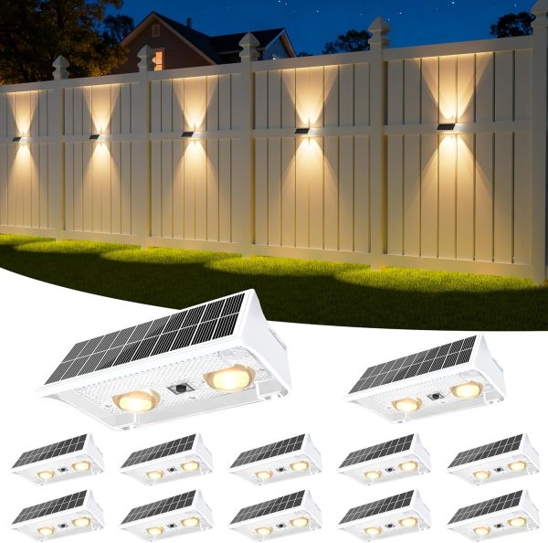 YKLITG Solar Fence Lights Outdoor, 12 Pack Up and Down Waterproof Solar Wall Lights, Fence Lights with Lens, Warm & Cool White + RGB, Dusk to Dawn Lighting for Patio, Backyard, Pool, Railing (White)