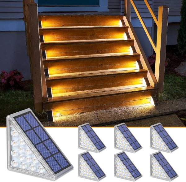 YKLITG Solar Step Lights,6 Pack Warm White Solar Stair Lights Outdoor Waterproof IP67 Auto On Off,Solar Lights for Steps,Stair,Patio,Yard,Porch,Front Door,Sidewalk,Deck Decor
