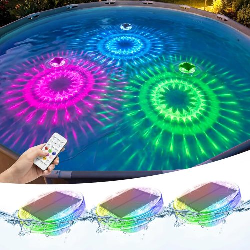YKLITG Floating Solar Pool Lights(3 Pack), IP68 Waterproof Solar Powered Pool Lights with Remote Control & Timer, 9 Lighting Colors& 3 Modes Floating Light for Inground Above Ground Pool, Hot Tubs