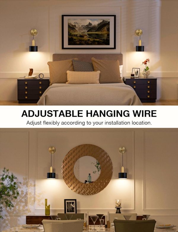 YKLITG Battery Operated Wall Sconce Set of 2, Gold & Black Wireless Rechargeable Wall Lights with 5200mAh Dimmable Detachable Bulbs and Remote, 9 Colors Sconces Wall Decor for Bedroom Living Room