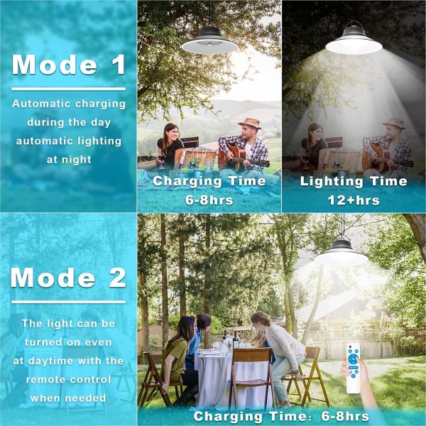 YKLITG Solar Pendant Light, Upgraded Motion Sensor Light Outdoor Solar Lights Indoor Dimmable with Remote 3000K/4500K/6000K, 2x16.4ft Cable IP65 Waterproof for Shed, Barn, Gazebo, Patio(2 Pack)