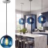 YKLITG Pendant Lights Kitchen Island 3 Pack, Blue Glass Pendant Light Fixtures with Clear Globe Shade, Adjustable Height Design, Modern Kitchen Island Lighting for Dining Room, Bedroom (7.87in)