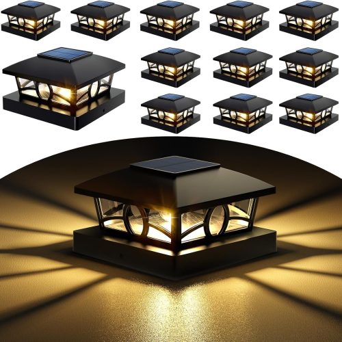 YKLITG Solar Post Cap Lights,4x4 Post Solar Light Warm White,Black 12 Pack