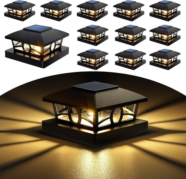 YKLITG Solar Post Cap Lights,4x4 Post Solar Light Warm White,Black 12 Pack