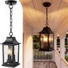 YKLITG Black Outdoor Pendant Light with 3 Light Sources, 12.2'' Modern Hanging Lantern Chandelier Fixture with Tempered Glass, Anti-Rust Aluminum Adjustable Chain for Porch,Patio,Entryway,Gazebo