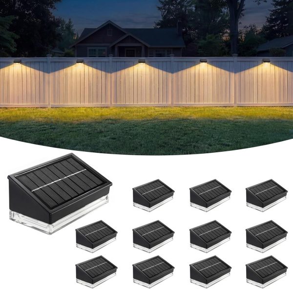 YKLITG Solar Fence Lights 12 Pack, Outdoor Solar Lights with 3 Color Temperatures, IP65 Waterproof Wide-Angle LED Lighting for Fence, Wall