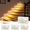 YKLITG Motion Sensor Stair Lights Indoor, 2000mAh Battery Operated Night Light, 3 Color Temperature with Light Sensor for Stairway, Hallway, Bathroom, Kitchen, Bedroom White 4 Pack