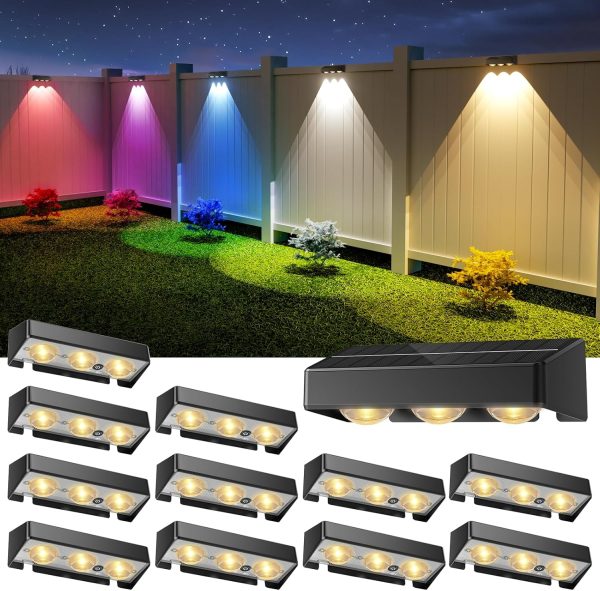 YKLITG Solar Fence Lights, 12 Pack LED Outdoor Solar Deck Lights with Lenses, RGB Color, IP65 Waterproof, Solar Lights for Outside, Wall, Patio, Railing, Yard (Black)