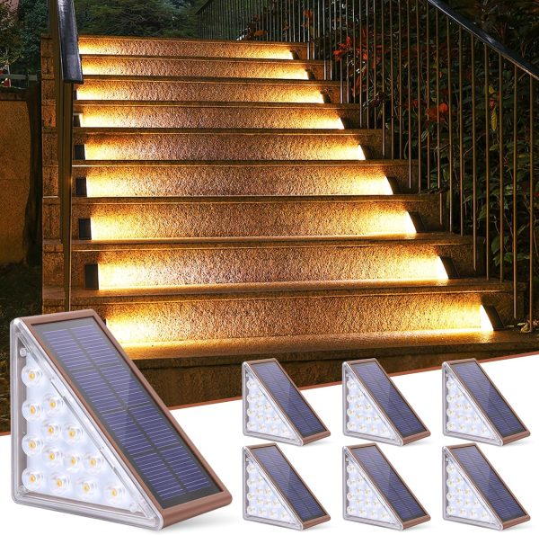 YKLITG Outdoor Stair Lights 6 Pack, Solar Step Lights IP67 Waterproof with 13 Bright LEDs, 3000K Warm White, Auto On/Off, Triangular Design for Steps, Deck, Patio, Yard, Porch, Sidewalk