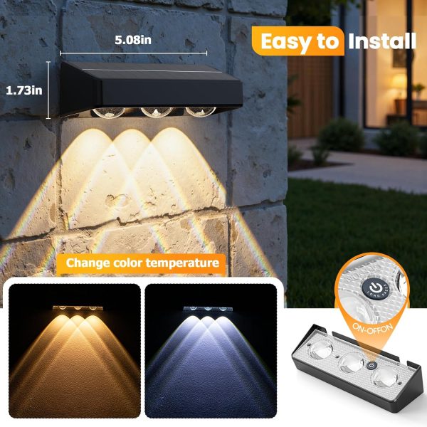 YKLITG Solar Fence Lights, 12 Pack LED Outdoor Solar Deck Lights with Lenses, RGB Color, IP65 Waterproof, Solar Lights for Outside, Wall, Patio, Railing, Yard (Black)