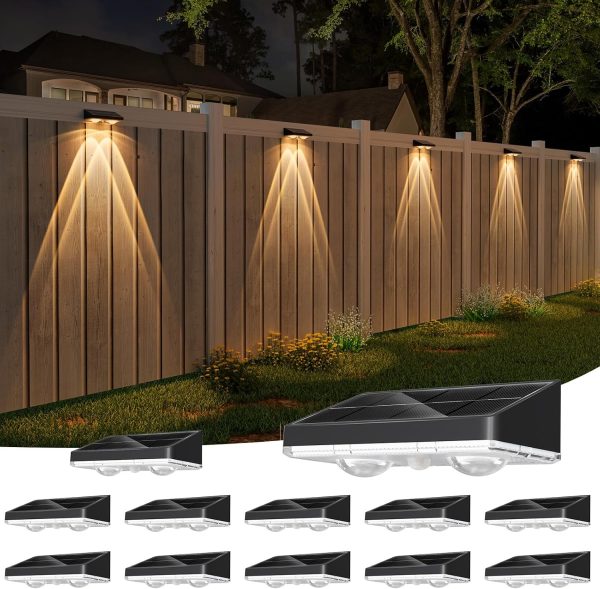 YKLITG Solar Fence Lights,12 Pack Solars Deck Light,Warm White Color,Outdoor Bulb Waterproof Led IP65,Power Patio Lamp with Lenses for Outside/Backyard/Railing/Yard(Black)