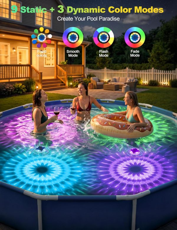 YKLITG Floating Solar Pool Lights(3 Pack), IP68 Waterproof Solar Powered Pool Lights with Remote Control & Timer, 9 Lighting Colors& 3 Modes Floating Light for Inground Above Ground Pool, Hot Tubs