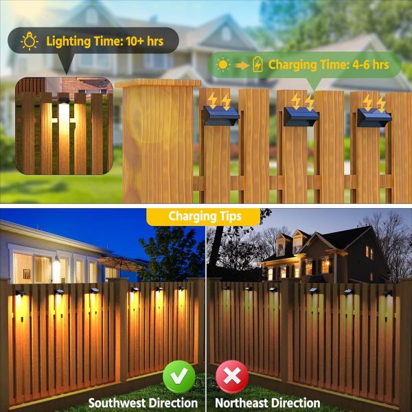 YKLITG Outdoor Fence Lights, 6 Pack Waterproof LED Solar Fence Lights with 1500mAh Battery, Warm White/Cool White/RGB, Easy-to-Install Wall Light for Deck, Patio, Railing, Stairs, Backyard C Black