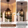 YKLITG Black Outdoor Pendant Light with 3 Light Sources, 12.2'' Modern Hanging Lantern Chandelier Fixture with Tempered Glass, Anti-Rust Aluminum Adjustable Chain for Porch,Patio,Entryway,Gazebo