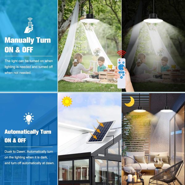 YKLITG 2Pack LED Solar Indoor Lights Outdoors 3 Color Dimmable Lighting with Remote Control & 1 Pack Solar Pendant Light