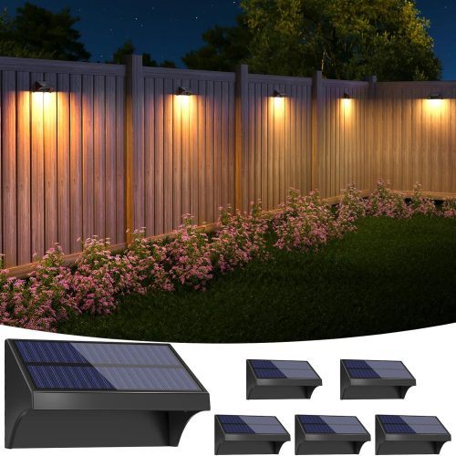 YKLITG Outdoor Fence Lights, 6 Pack Waterproof LED Solar Fence Lights with 1500mAh Battery, Warm White/Cool White/RGB, Easy-to-Install Wall Light for Deck, Patio, Railing, Stairs, Backyard C Black