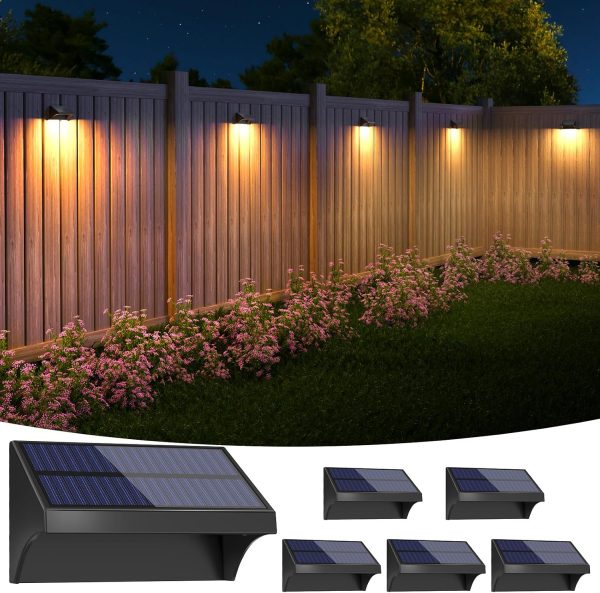 YKLITG Outdoor Fence Lights, 6 Pack Waterproof LED Solar Fence Lights with 1500mAh Battery, Warm White/Cool White/RGB, Easy-to-Install Wall Light for Deck, Patio, Railing, Stairs, Backyard C Black