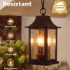 YKLITG Black Outdoor Pendant Light with 3 Light Sources, 12.2'' Modern Hanging Lantern Chandelier Fixture with Tempered Glass, Anti-Rust Aluminum Adjustable Chain for Porch,Patio,Entryway,Gazebo