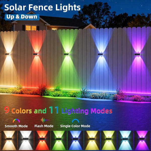 YKLITG Solar Fence Lights Outdoor, 12 Pack Up and Down Waterproof Solar Wall Lights, Fence Lights with Lens, Warm & Cool White + RGB, Dusk to Dawn Lighting for Patio, Backyard, Pool, Railing (White)