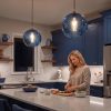 YKLITG Pendant Lights Kitchen Island 3 Pack, Blue Glass Pendant Light Fixtures with Clear Globe Shade, Adjustable Height Design, Modern Kitchen Island Lighting for Dining Room, Bedroom (7.87in)