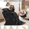 YKLITG Heated Blanket Throw with Foot Pocket, Wearable Electric Blanket with 9 Heating Levels & 10 Time Settings, Ultra-Soft Flannel & Sherpa, Cozy Gift for Family and Friends, 54 * 75", Grey