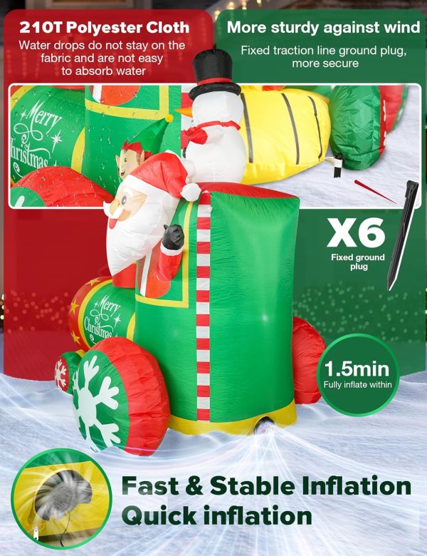 YKLITG 6FT Train Inflatable Christmas Decorations Outdoor with LED Lights,Inflatable Santa Claus Train with Elf and Snowman,Giant Clearance Christmas Blow Ups Yard Decor for Indoor Outdoor Xmas Party