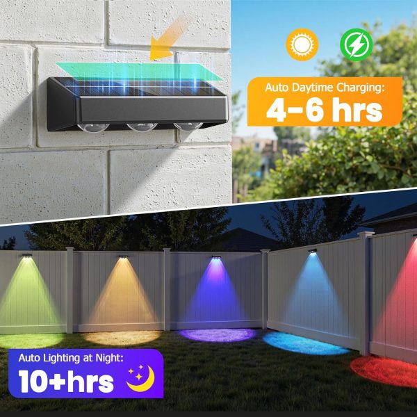 YKLITG Solar Fence Lights, 12 Pack LED Outdoor Solar Deck Lights with Lenses, RGB Color, IP65 Waterproof, Solar Lights for Outside, Wall, Patio, Railing, Yard (Black)