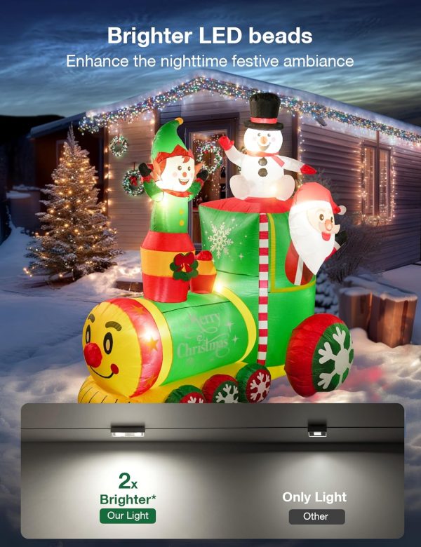 YKLITG 6FT Train Inflatable Christmas Decorations Outdoor with LED Lights,Inflatable Santa Claus Train with Elf and Snowman,Giant Clearance Christmas Blow Ups Yard Decor for Indoor Outdoor Xmas Party