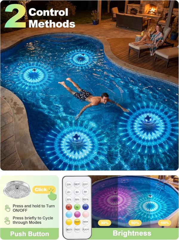YKLITG Floating Solar Pool Lights(3 Pack), IP68 Waterproof Solar Powered Pool Lights with Remote Control & Timer, 9 Lighting Colors& 3 Modes Floating Light for Inground Above Ground Pool, Hot Tubs