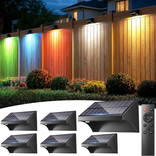 YKLITG LED Fence Lights Solar Powered with Remote 6 Pack, Solar Fence Lights Outdoor Waterproof with Warm/Cool White, RGB Colors, 6H Timer Solar Lights for Fence, Deck, Backyard, Railing,and Wall