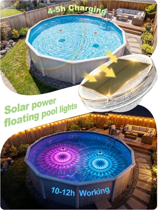 YKLITG Floating Solar Pool Lights(3 Pack), IP68 Waterproof Solar Powered Pool Lights with Remote Control & Timer, 9 Lighting Colors& 3 Modes Floating Light for Inground Above Ground Pool, Hot Tubs